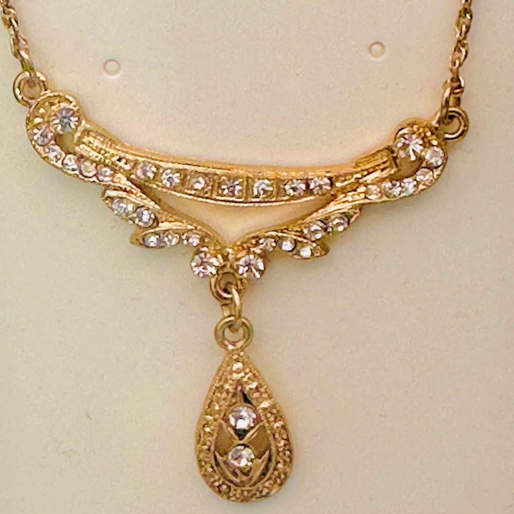 Downton Abbey Necklace GOLD-TONE CRYSTAL EDWARDIAN SWAG SHAPED COLLAR NECKLACE - Picture 5 of 8